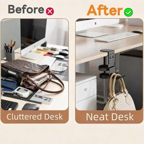 Heavy Duty Desk Hook Clamp(1 PCS), 360° Rotating Backpack Hanger with Height Adjustment, No Drill Headphone Holder, Purse Hook for Table, Bag Hanger, Gifts for Gamers, Office Desk Gaming Accessories - Image 3