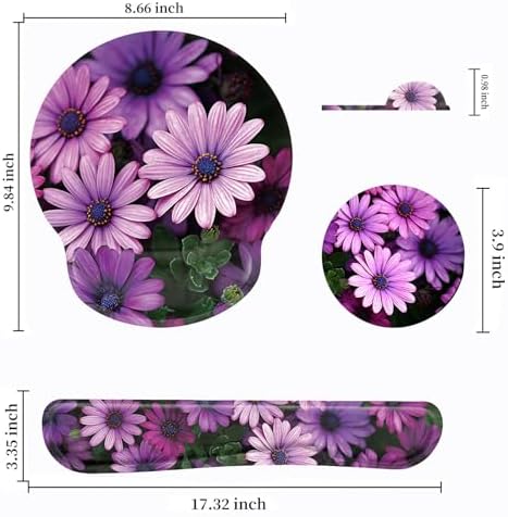 Keyboard Wrist Rest and Mouse Pad Wrist Support Set with Coasters,Ergonomic Gaming Mousepad for Home Office Working Studying Easy Typing & Pain Relief,African Daisy - Image 2
