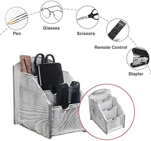3 Slot Rustic Wooden Remote Control Frame Media Organizer, Office Supply Storage Rack,Pen storage box (Grey) - Image 2
