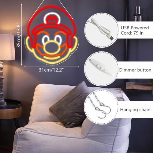 GALLIA Anime Theme Cartoon LED Neon Sign for Wall Decor, Dimmable Anime Light Up Display, Kids Bedroom Game Room Decoration, (Mario) - Image 3