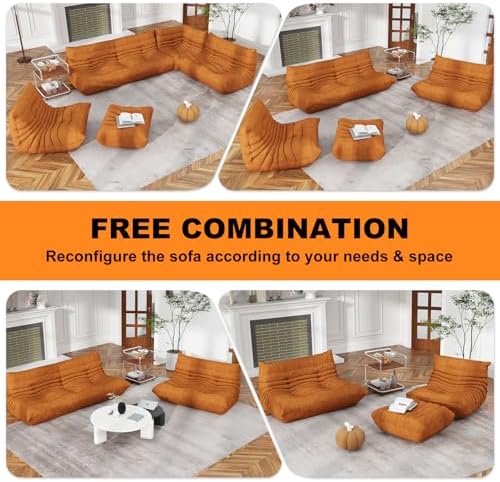 Full Foam Loveseat Sofa, Adult Bean Bag Floor Couch with Waterproof Fabric | Dark Orange, armless fireside shape for living rooms, apartments, offices, reading corners, movie nights, and daily lounging. - Image 5
