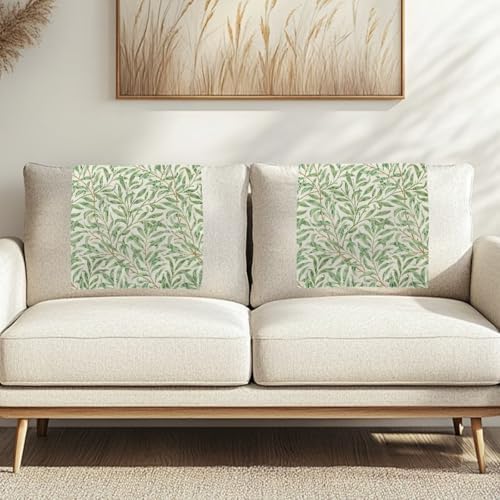 2/Pcs Breathable Headrest Cover - Fresh Green Willow Leaf Print Polyester Fabric, Easy to Install Wear Resistant Protector with Non-Slip & Fixing Nails for Home/Office (26x16 Inch) - Image 2