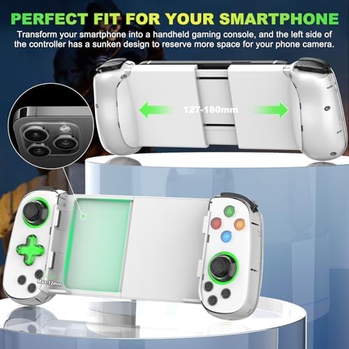 Phone Game Controller for iPhone 17/Android/PC/Switch, Play COD, Genshin,Support Streaming on PS5/Xbox/PC Console, Cloud Gaming Wireless Gamepad Joystick, Turbo/6-Axis Gyro/Dual Motor, Green Light, White - Image 7