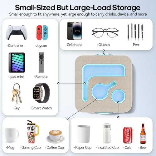 Couch Cup Holder Pillow, Sofa and Bed Organizer Caddy for iPad, Kindle, Switch, Game Controller, Remotes, Phones, Small-Sized Cup & Drink Holder for Couch, Bed, Desk, Car, Beach, Desk, Khaki - Image 2