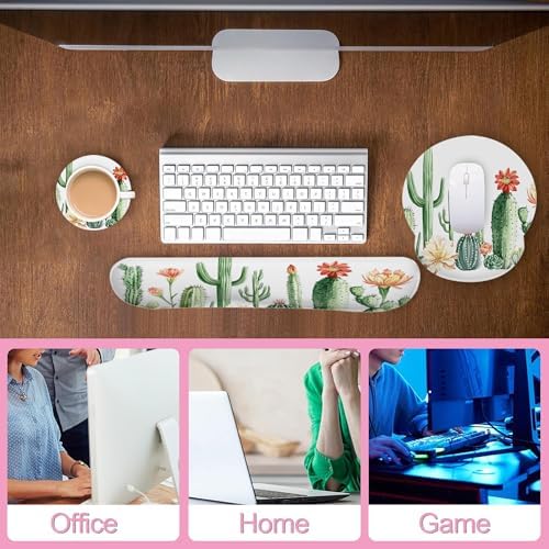 Cactus Succulent Greenery Flower Keyboard Wrist Rest Pad and Mouse Pad Wrist Support Set,3-in-1 Ergonomic Mouse Pad with Non-Slip Rubber Base for Home Office Game Computers Desk, - Image 6