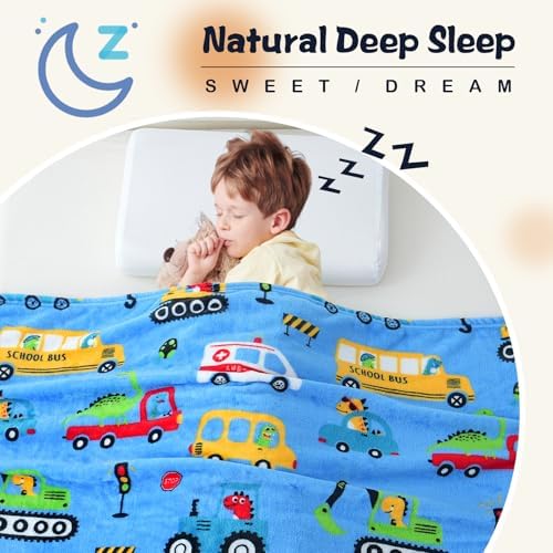 SOCHOW Cute Car Truck Fleece Throw Blanket for Boys, Blue 50 x 60 Inches - Image 3