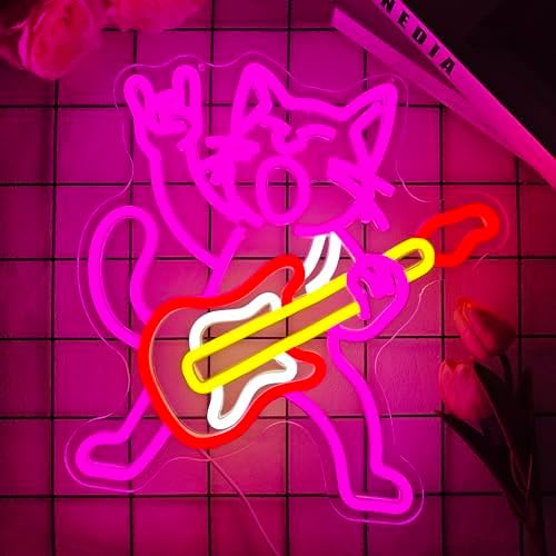 Cat Guitar Neon Signs for Wall Decor Dimmable Rock & Roll Kitty Neon Lights USB Cat Playing Guitar Led Sign Music Cats Neon Wall Decor for Bedroom Bar Studio - Image 4