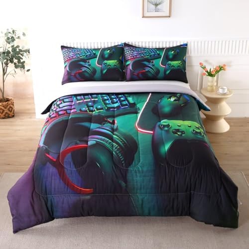 Gamer Comforter Sets for Teen Boys,Gaming Bedding Sets Full,Video Game Bedspread,Game Gamepad Bed Set,Controller Bedding Gamer Home Decor 3 Piece - Image 2