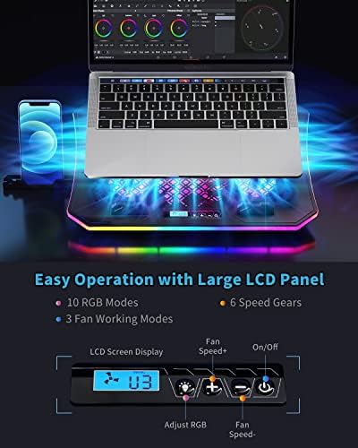 Laptop Cooling Pad, KeiBn RGB Laptop Cooler for 15.6-17.3 Inch Laptops, with 10 Modes Lights | 6 Fans | 7 Height Stands | 2 USB Ports | Desk or Lap Use (A8/Purple) - Image 3