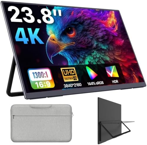 Upperizon Portable Monitor 23.8 inch 4K 3840X2160 144% sRGB 60Hz HDR HDMI USB-C Travel Monitor for Laptop MacBook PC Surface PS5 Xbox, Large External Display with Kickstand & Speakers, VESA Compatible by Upperizon