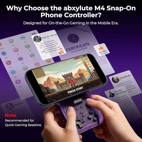 abxylute M4 Snap-On Mobile Gaming Controller for Android & iPhone, Switch 1&2, Portable Bluetooth Controller, Pocket-Sized Retro Arcade Phone Gamepad Kickstand, Dual Joystick Turbo Pro Gaming Magnetic (Purple) - Image 2