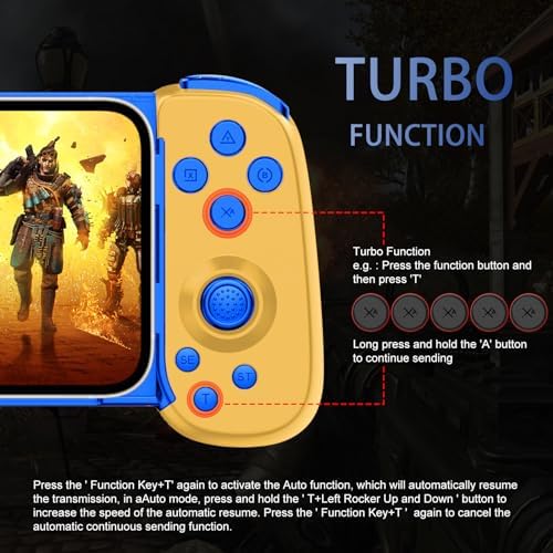 Wireless Controller for iPhone 17/Android/PC/iPad/Tablet/Appl Arcade MFi Games/Switch/PS4, Support Streaming on PS5/Xbox/PC Console, Cloud Gaming Gamepad Joystick - Turbo/6-Axis Gyro/Dual Motors - Yellow - Image 3