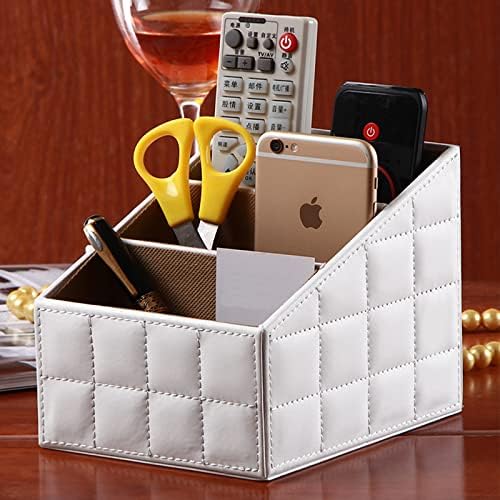 Fashionable PU Leather TV Remote Control Holder with 3 Compartments,Multifunction Desktop Organizer Holder, Media Accessory Storage & Organize Controllers (white)… - Image 3