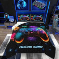 Custom Name Game Consoles Gaming Bedding Set Queen,Personalized Gaming Comforter Sets for Boys Space Glow Geometric Kids Comforter Sets Boys Red Green Blue Teal,Game Room Decor Kids Bedroom Decor by Erosebridal