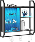Bestier LED Gaming Floating Shelves, 34" Wall Mounted Shelf Pipe Shelves Hanging Display Rack Bookshelf with 6 S-Hook, Gaming Room Decor Wine Coffee Bar, Black Carbon Fiber by Bestier