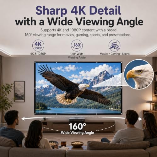 Metallic Anti Light Projector Screen Outdoor 4k HD 16:9 Projection Screen Indoor Portable Foldable Ambient Light Rejecting Daytime Wall Mount Wrinkle-Free Fast Setup for Home Theater (Slim#1, 120in) - Image 5