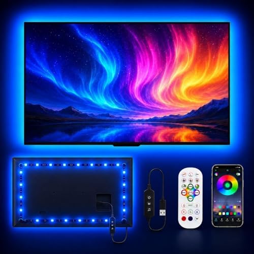MORIACC LED Lights for TV, 16.4ft TV LED Backlight for 45-75 Inch TVs, Strip Lights with Music Sync, Bluetooth APP and Remote Control, USB Powered for Bedroom Gaming Home Decor by MORIACC