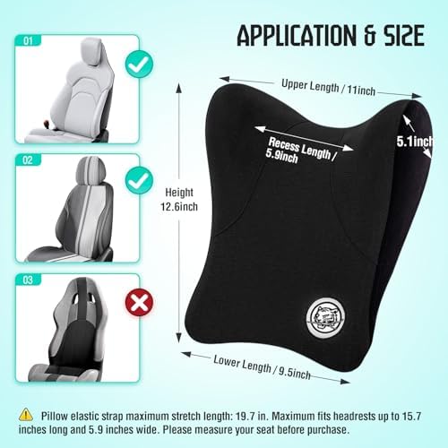 Car Neck Pillow for Driving Seat, Soft Memory Foam Headrest Pillow with Adjustable Strap and Removable Cover, Ergonomic Neck Support for Car, Office Chair, Gaming Chair – Black - Image 2