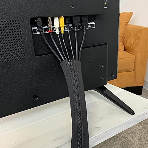 Zipper Cable Sleeve by Wrap-It Storage - 24" x 4" (8-Pack) Black - Cord Organizer and Cable Protector for Desk, Computer, TV Cord Management to Hide and Cover Wire and Extension Cables - Image 2