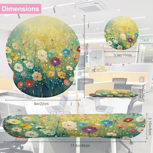 Flower Daisy Poppy Floral Keyboard Wrist Rest Pad Mouse Pad Set,Ergonomic Mousepad Wrist Support Memory Foam Desk Pad for Gaming Office,Non-Slip Rubber Base Easy Typing for Home Office Computers - Image 5