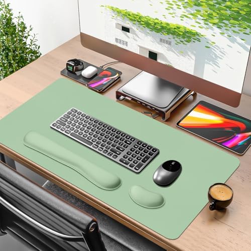 Mouse Pad and Keyboard Wrist Rest, Large Keyboard and Mouse Pad Set, Ergonomic Mousepad with Wrist Rest, Non-Slip Desk Mat Protector for Office, Home (31.5×15.7 Inches, Lake Green) - Image 2