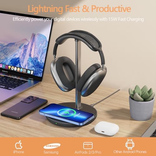 Hiwe Headphone Stand with Wireless Charger, Headset Holder for Desktop - Image 3