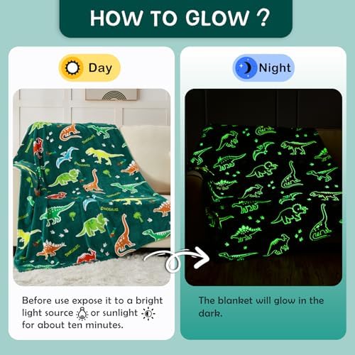 SOCHOW Glow in The Dark Dinosaur Blanket, Green 50 x 60 Inches - Image 2