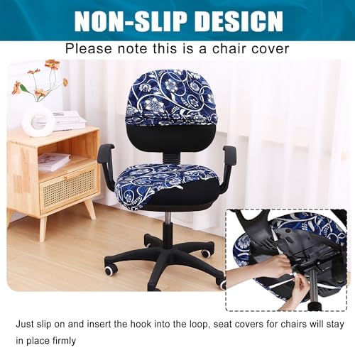 Smiry Stretch Printed Office Computer Desk Chair Covers for Seat & Backrest | Stretch Fit, Soft Fabric Universal Washable Removable, Anti-Dust Rotating Chair Slipcovers Protector - Image 3