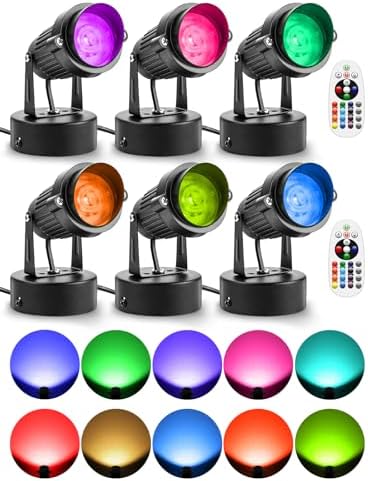 ZUCKEO RGB Spotlights Indoor LED Up Lights with Remote, 120V 10W Halloween Christmas Uplighting Indoor Spot Light, 4.92FT Code Plug in Accent Flood Light Color Changing Landscape Lighting(6Pack) by ZUCKEO