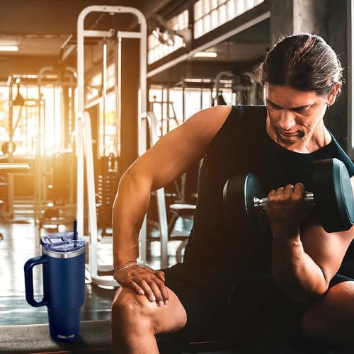 40 oz Tumbler with Handle and Straw Lid,Insulated Reusable Stainless Steel Water Bottle Travel Mug，Cupholder Friendly Double Wall Vacuum Sealed Cup (Navy) - Image 6