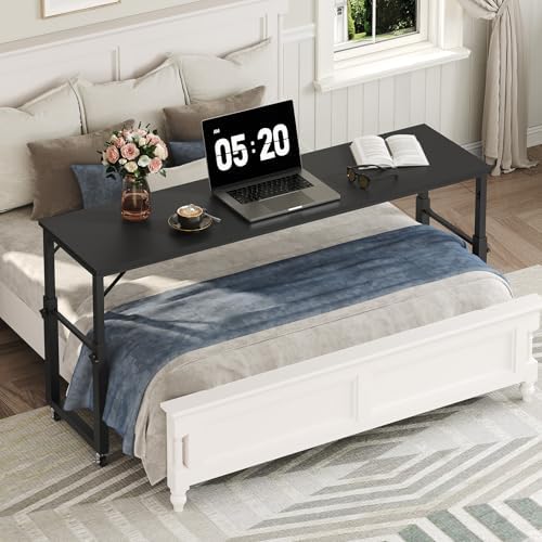 MAHANCRIS Overbed Table with Wheels, Mobile Bed Desk for Queen Size, 36"-43.5" Adjustable Height Rolling Table, Recliner Desk, Mobile Cross Bed for Bedroom, Living Room, Office, Black MTBK18001 - Image 3