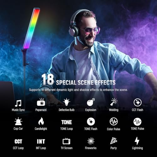 NEEWER RGB Light Wand with 2.4G/APP Control, Upgraded 360° Touchable RGBWW Hue Mixer Photography Handheld LED Video Lighting Stick with 2500K-10000K, CRI/TLCI97+, 18 Scenes, 7.4V/31Wh Battery, BH-30S - Image 5