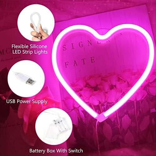 Pink Heart Neon Sign for Bedroom Decoration, Heart Led Light Sign 8.7×8.7 In Battery/USB Powered Romantic Love Hearts Neon Light for Wall Decor Art Kids Girl Room Wedding Party Valentine's Day Prsent - Image 4