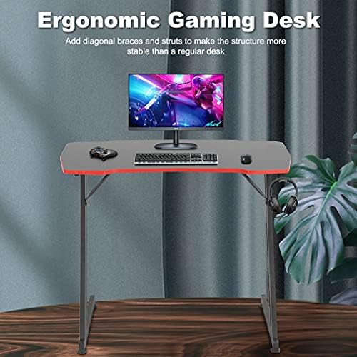 BestOffice Gmaing Desk 35.4in PC Computer Desk Z Shaped Gaming Workstation Ergonomic Gaming Table with Headphone Hook for Home Office, Red - Image 3