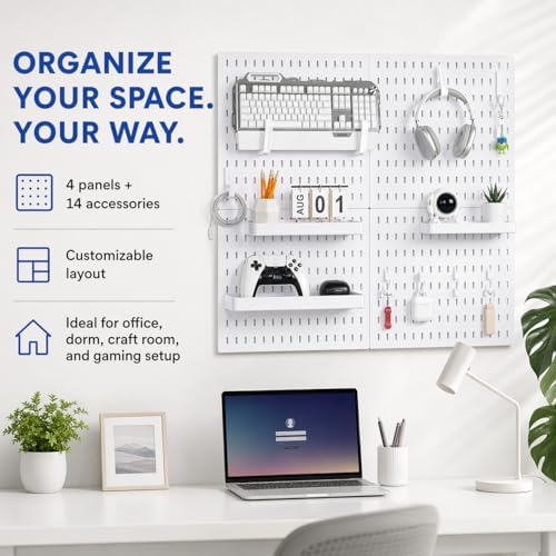 Colville White Pegboard Wall Organizer Kit, 4 Pcs 12 x 12 in ABS Plastic - Image 2