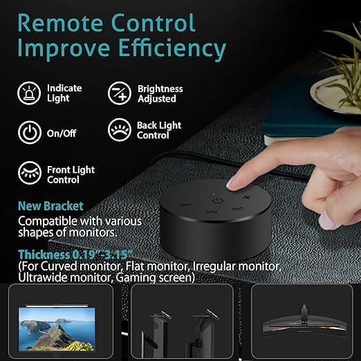 OOWOLF 7.5W 20.1" Computer Monitor Light Bar with Remote Control Backlight, Eye-Care CRI≥98 Stepless Dimming Brightness and Color Temperature, No Screen Glare Computer Monitor Lamp for Office Gaming - Image 6