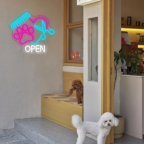 Mutank Pet Shop Open Neon Sign, Paw Neon Light USB Powered LED Dimmable Scissors Sign, for Pet Shop Business Sign Pet Spa Pet Salon Animal Clinic Decor Pet Grooming and Welcome Sign(13.3 * 12.2 In) - Image 5
