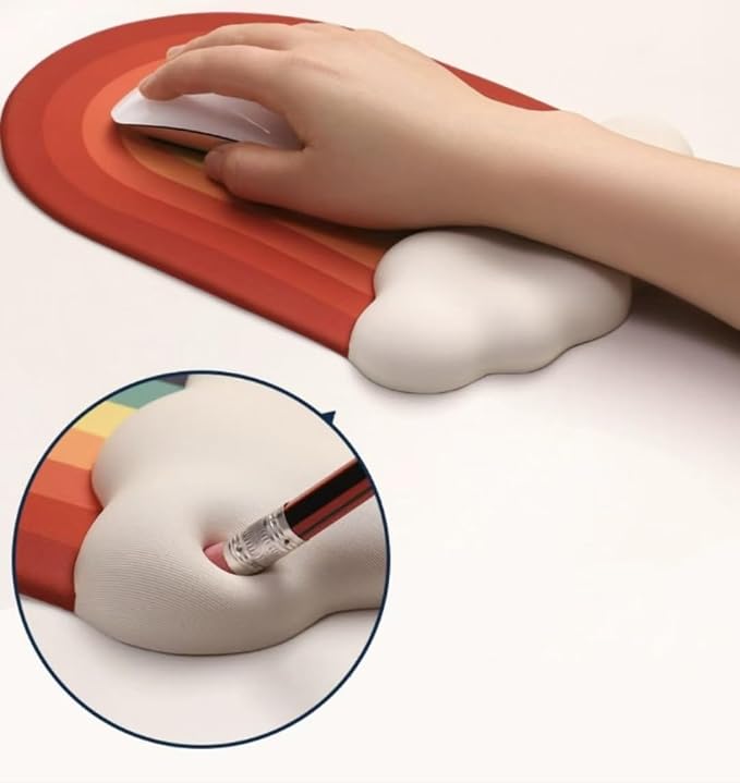 Cute Rainbow Mouse Pad with Wrist Rest for Mouse Pad Gel Cloud Keyboard Wrist Rest PU Base Silicone Ergonomic White Cloud Mouse Wrist Pad Support for Gaming Desk Laptop Home Office - Image 8