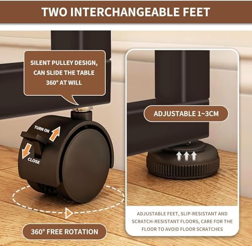 Mobile Foldable Desk w/Wheels and Feet Pads, Foldable Computer Desk, Folding Desk, Small Computer Desk for Small Spaces, Folding Table for Office Bedroom Living Room-Rustic Brown - Image 3