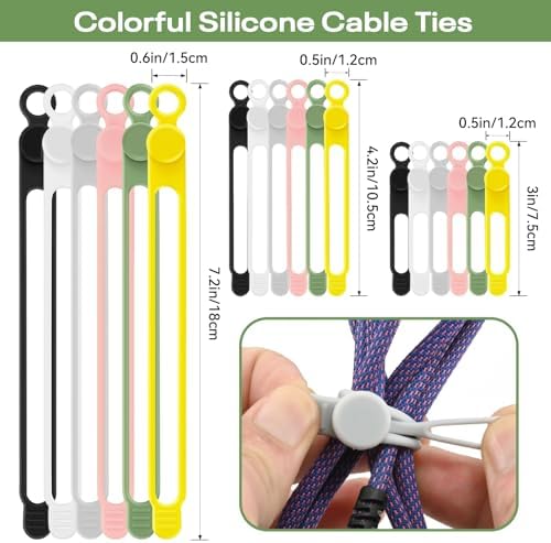 Silicone Cable Ties Reusable, 3 Sizes Cord Organizer Ties - Image 3