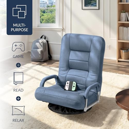 Best Choice Products Swivel Gaming Chair 360 Degree Multipurpose Floor Chair Rocker for TV, Reading, Playing Video Games w/Lumbar Support, Armrest Handles, Adjustable Foldable Backrest - Dusty Blue - Image 4