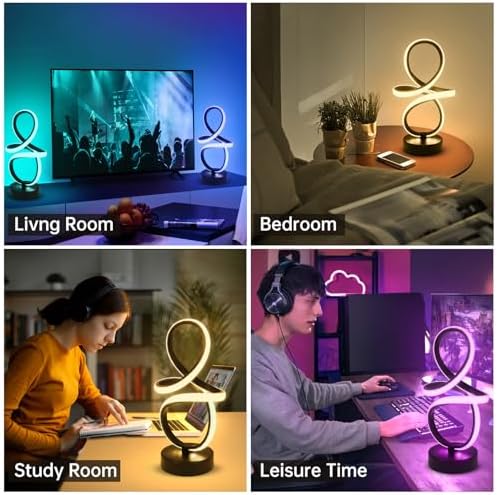 EIDISUNY Modern RGB Table Lamps, Multicolor Changing Spiral Bedside Lamp with Remote&APP, Cool Table Lamp, Dimmable LED Nightstand Lamp with Music Rhythm Modes for Bedroom, Living Room, Black(2 Pack) - Image 7