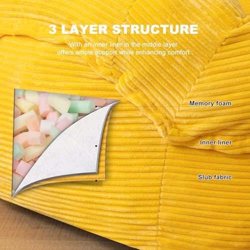 Giant Bean Bag Chair for Adults, Oversized Floor Lounge Chair with Armrests | Corn Yellow, soft corduroy and resilient foam for living rooms, bedrooms, reading nooks, gaming rooms, movie nights, and pets - Image 6