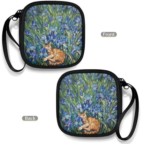 Blue Flower and Cat Portable Wireless Headphone Case, Earphone Storage Bag Carrying Case, Earbud Holder with Handle Headphone Bag Travel - Image 4