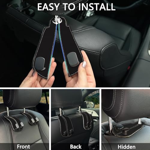 Blusabaca 2PCS Car Seat Headrest Hooks, Purses Bags Holder, Black - Image 6