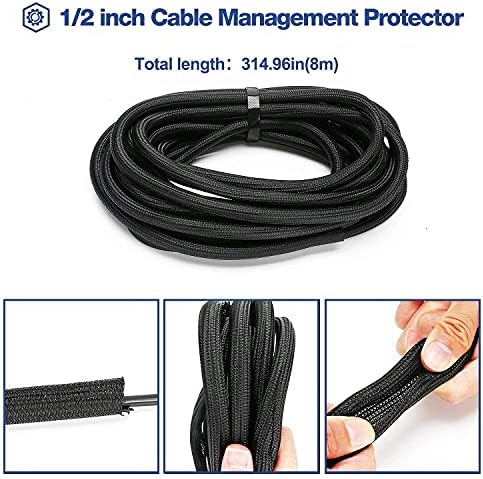 JOTO [4 Pack] 19-20 Inch Black Cable Management Sleeve Bundle with 26ft – 1/2 inch Black Cable Management Protector - Image 6