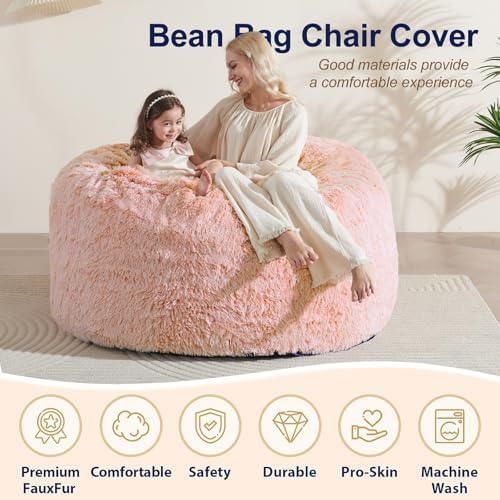 Giant Bean Bag Chair Cover(No Filler), Bean Bag Couch Cover Without Filler Included, Beanbag Chairs for Adults Teens Kids, Anti-Slip, 6FT, Orange - Image 4