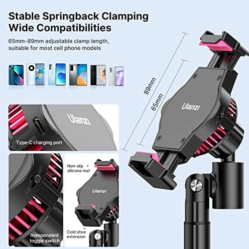 ULANZI SK-06 Cell Phone Stand with Phone Cooler, Desktop Phone Live Streaming Solution with Phone Cooling Fan, Height Adjustable Phone Cooler Stand Compatible with All Mobile Phones, iPhone & Android - Image 5