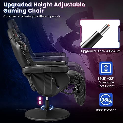 Goplus Gaming Chair, Height Adjustable Massage Video Game Chair with Retractable Footrest, Cup Holder, Headrest, Swivel Office Chair, Racing Style Swivel Gamer Chair (Black) - Image 4
