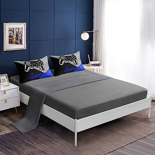 5 Pieces Bed in a Bag for Gaming Bedding Set,Boys Gamer Comforter Set with Flat Sheet,Fitted Sheet,Pillowcases,Cushion Cover,Game Console Pattern Bed Set for Kids Boys Room Decor - Image 3